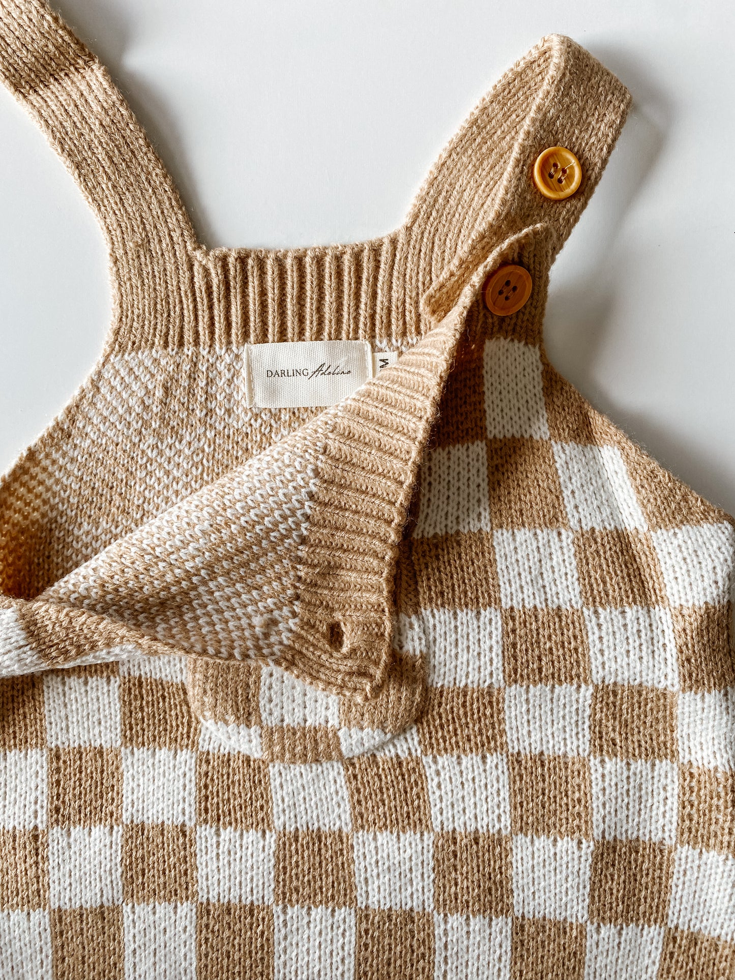 Knit Romper | Caramel Check