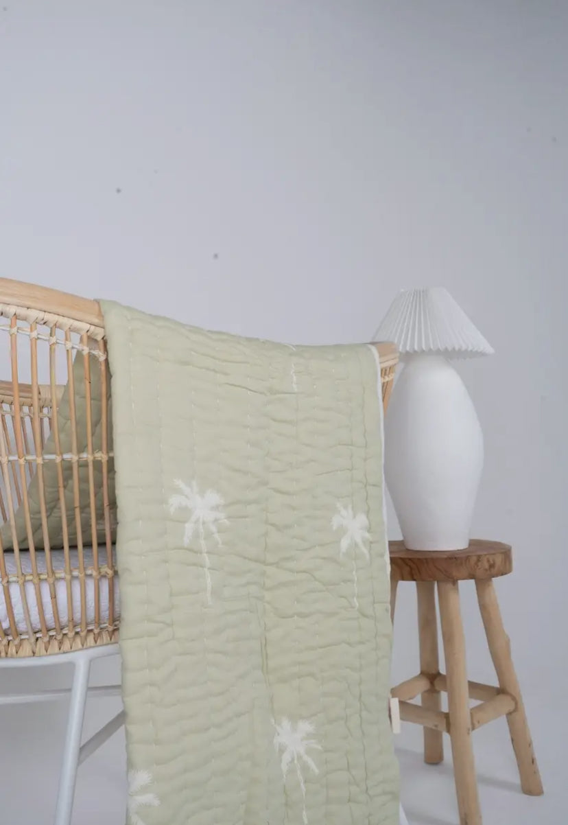 SeakaBoo | Cot Quilt Cotton Filled | Sage Palm